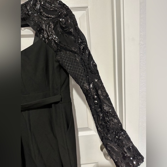 Little Mistress wrap front jumpsuit sequin sleeves. - Picture 7 of 11